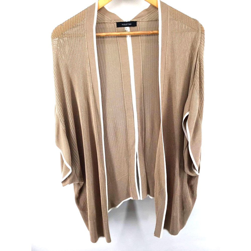 August Silk Open Front Short Sleeve‎ Cardigan Duster Small